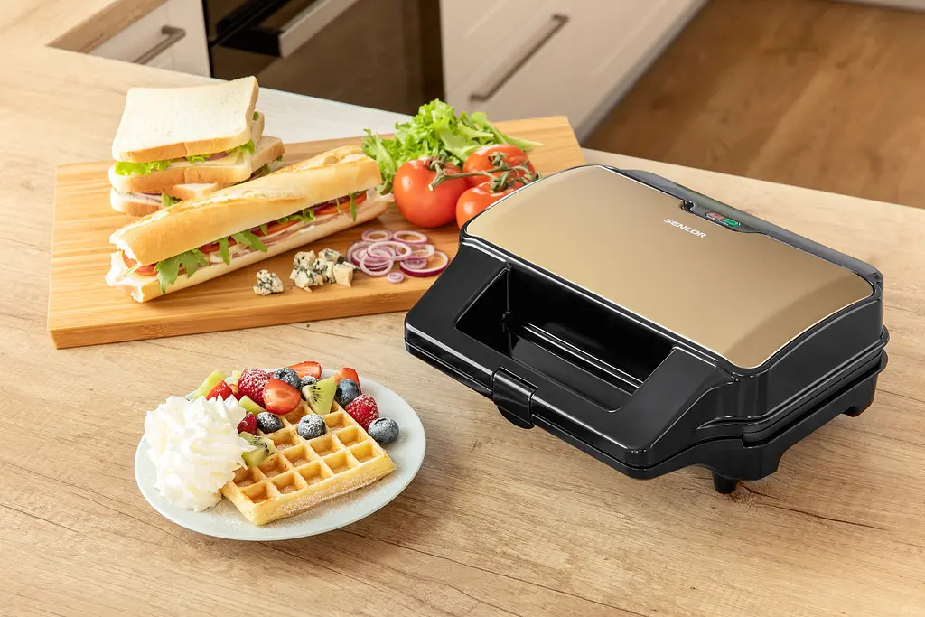 Мультимейкер Sencor 900 Вт комплект 4 пластини алюміній нержав.сталь пластик чорний-шампань - фото 6