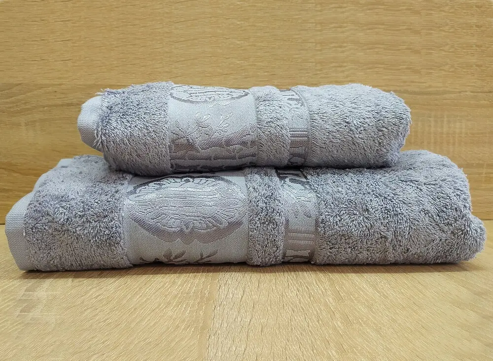 Набір турецьких бамбукових махрових рушників Zeron 50х90+70х140 Bamboo Agaс Desen сірий 3