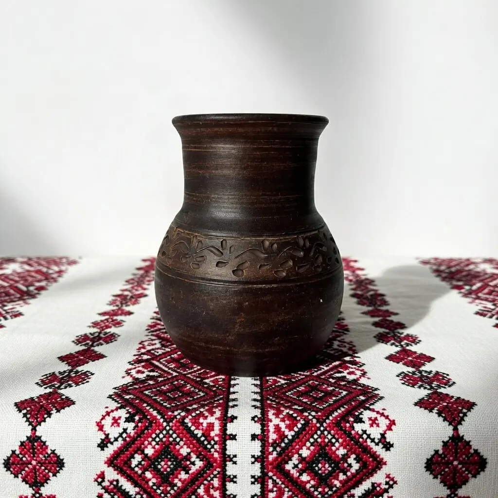 Кувшин Молочник из красной глины без ручки 1.5 л Декор молоченная керамика Украинская глиняная посуда - фото 2