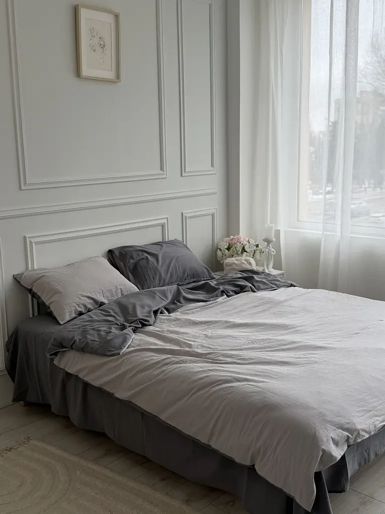 Постільна білизна двоспальне Dushka Home Варена бавовна преміум 21685 180х215 см графітова з світло-сірим
