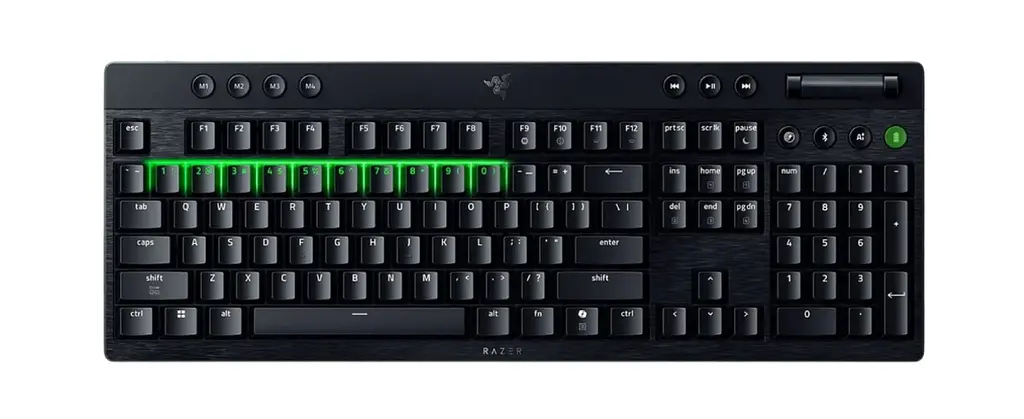 Razer Клавіатура механічна BlackWidow V4 Low-profile HyperSpeed, 104key, Green Switch, USB-A/WL/BT, EN, RGB, чорний - фото 3