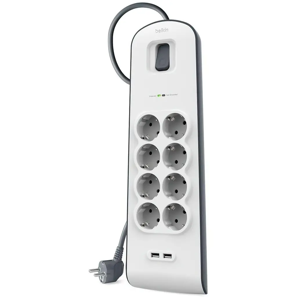 Мережевий фільтр 8хТип F, 3x1.5мм кв, 16А, 2xUSB-A 2.4A, з захистом від перенапруги, 2м, білий (BSV804VF2M-V2) - фото 2