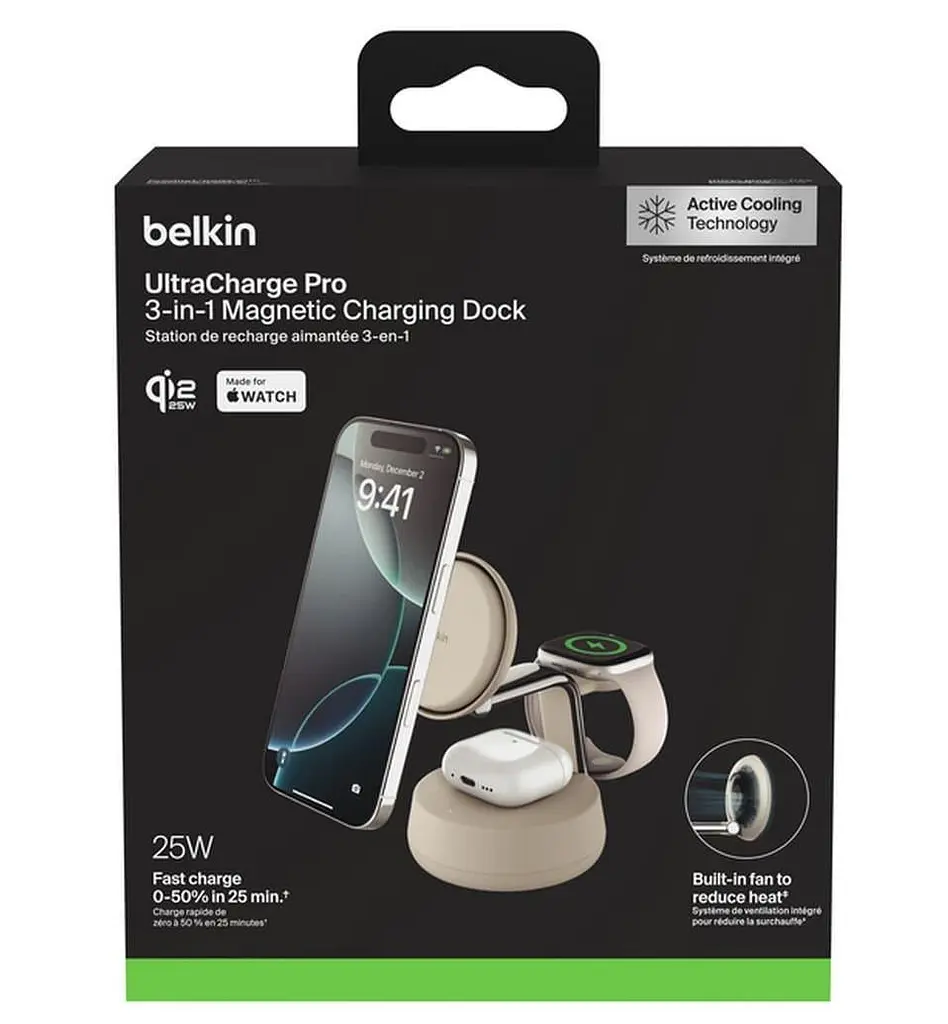 Зарядний пристрій Belkin UltraCharge Pro 3-in-1 Magnetic Charging Dock 25Вт, Sand (WIZ040KQSD) - фото 7