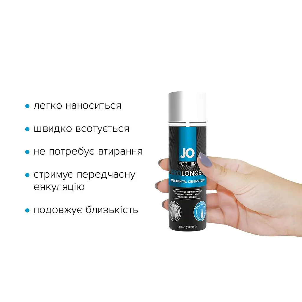 Пролонгувальний спрей JO Prolonger Spray with Benzocaine (60 мл) не містить мінеральних масел - фото 2