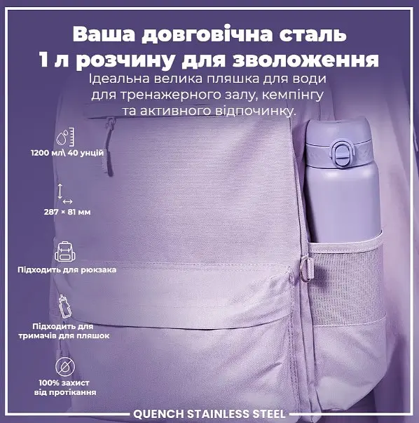 Пляшка для води ION8 металева 1200 мл Stainless Steel Periwinkle (I8SS1000PERI) - фото 5