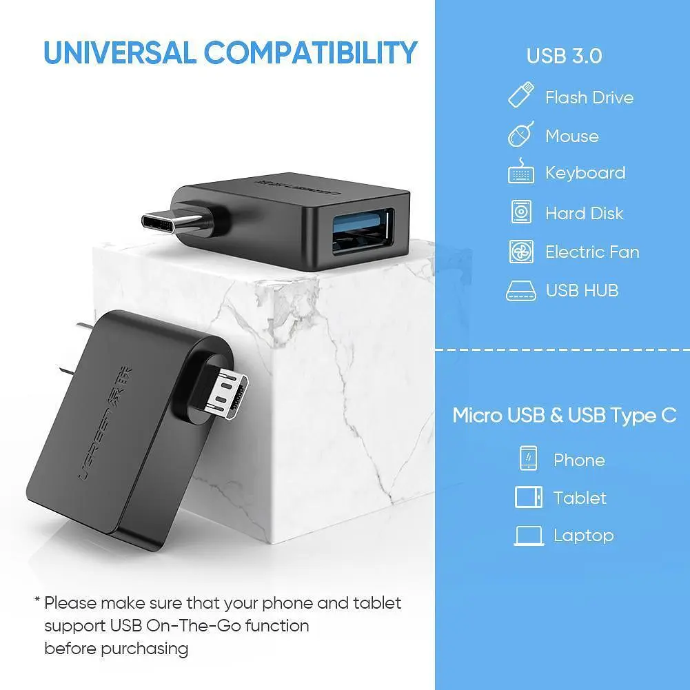 Адаптер Ugreen 30453 2 в 1 мicro-USB/Type-C чорний (30453) - фото 3