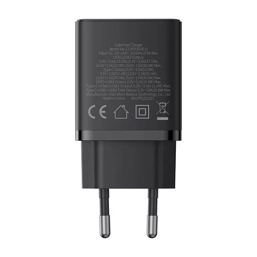 Сітчасте зарядне пристрій Baseus Cube Fast Charger 2U+C 30W EU чорний P10111402113-00 - фото 7