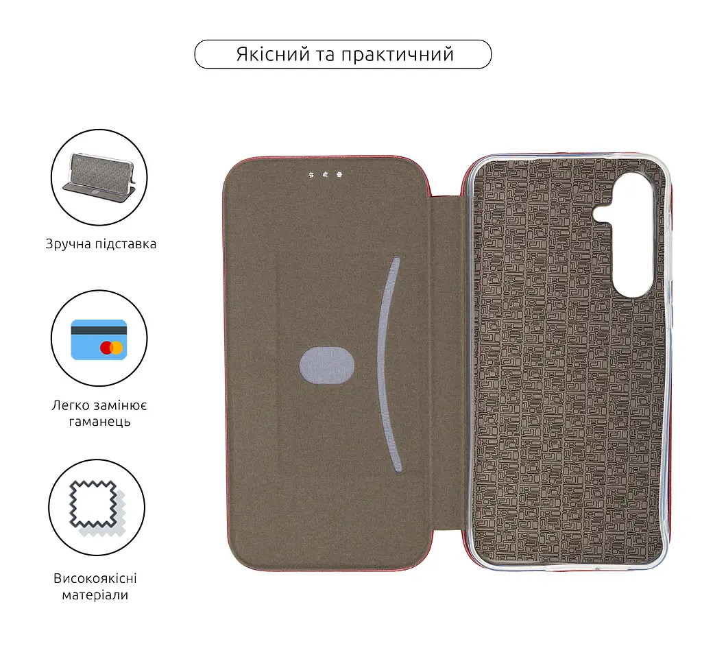 Чехол-книжка для Samsung Galaxy A55 5G (A556), G-Case, бордовый, кожаный чехол-книга из экокожи (PU) и TPU, с магнитом, с подставкой и вместительным кардхолдером, противоударный, защита всего корпуса, ArmorStandart (ARM74470) - фото 3