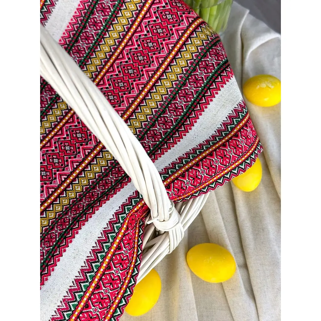 Пасхальное полотенце льняное для корзины Грация 70х45 см Красный - фото 4