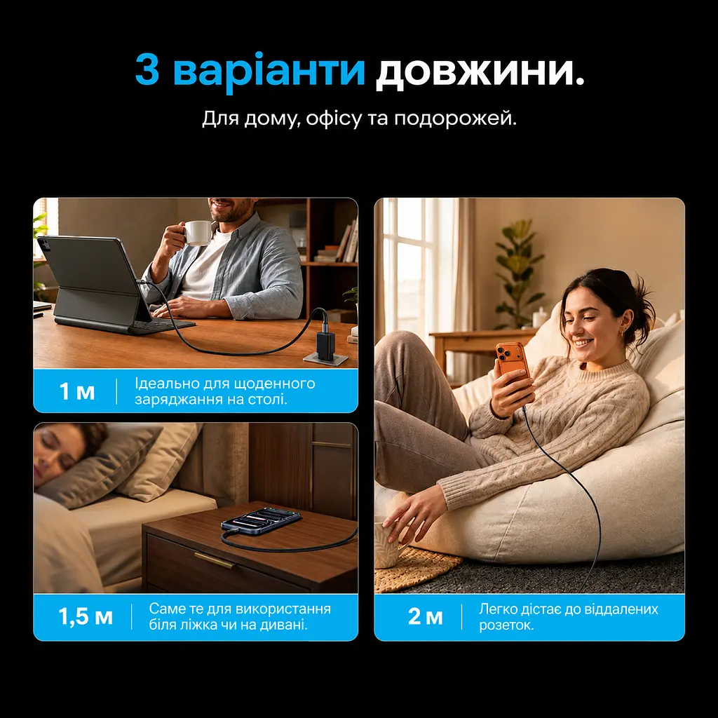 Кабель Vention TSGBF USB-C - USB-C PD 100 Вт 1 м чорний (TSGBF) - фото 14
