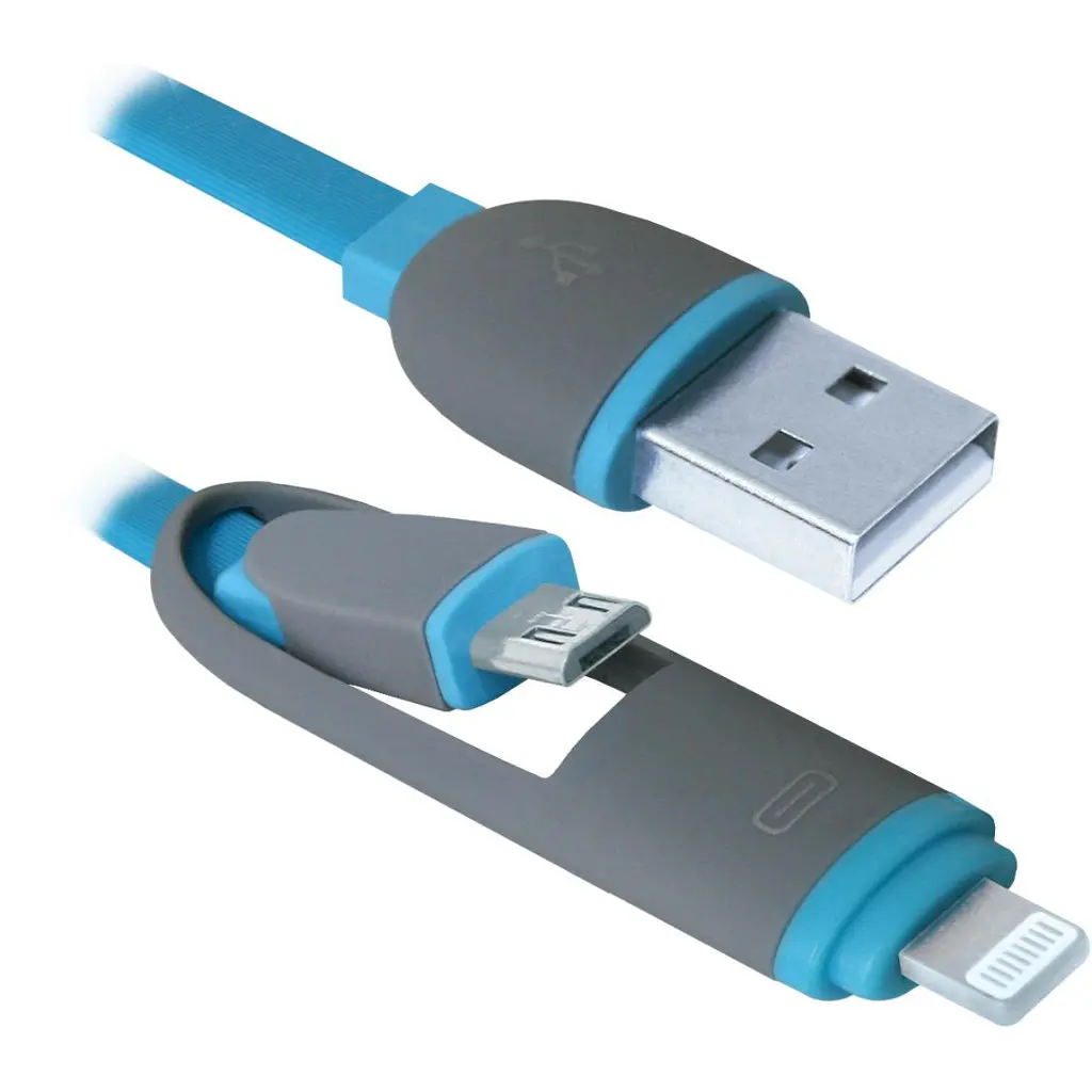 Дата кабель USB10-03BP USB - Micro USB/Lightning, blue, 1m Defender (87487) - фото 2