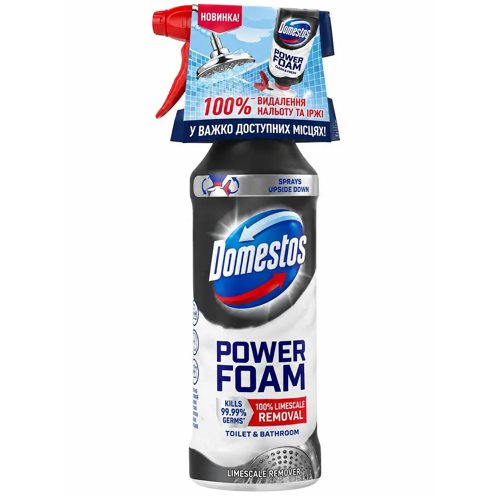 Спрей-піна для чищення унітазу та ванної Domestos Пауер для видалення нальоту 435 мл