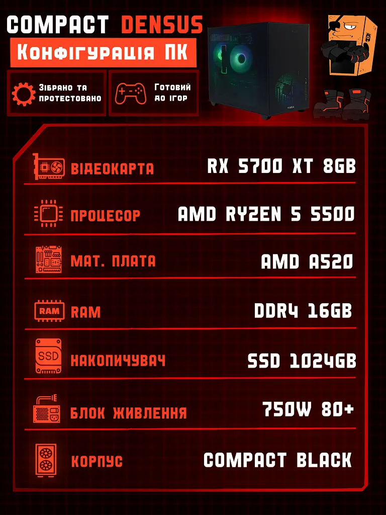 Ігровий ПК Tera Сompact Densus NA5700X (RX 5700 XT 8GB / Ryzen 5 5500 / 16GB DDR4 / SSD 1TB) - фото 2