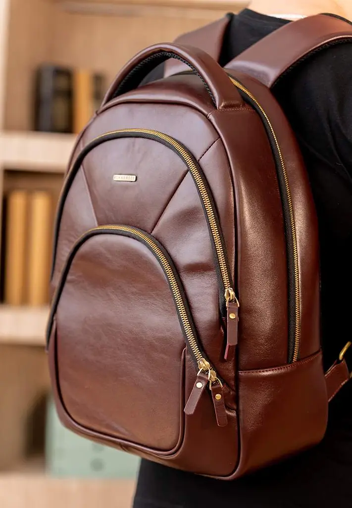 Кожаный рюкзак бордовый краст - фото 9