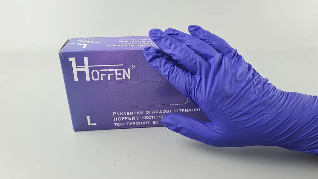 Рукавички одноразові нітрилові кобальтові HOFFEN, розмір L, 100 шт, неопудрені, для огляду, клінінгу та сервісу - фото 3