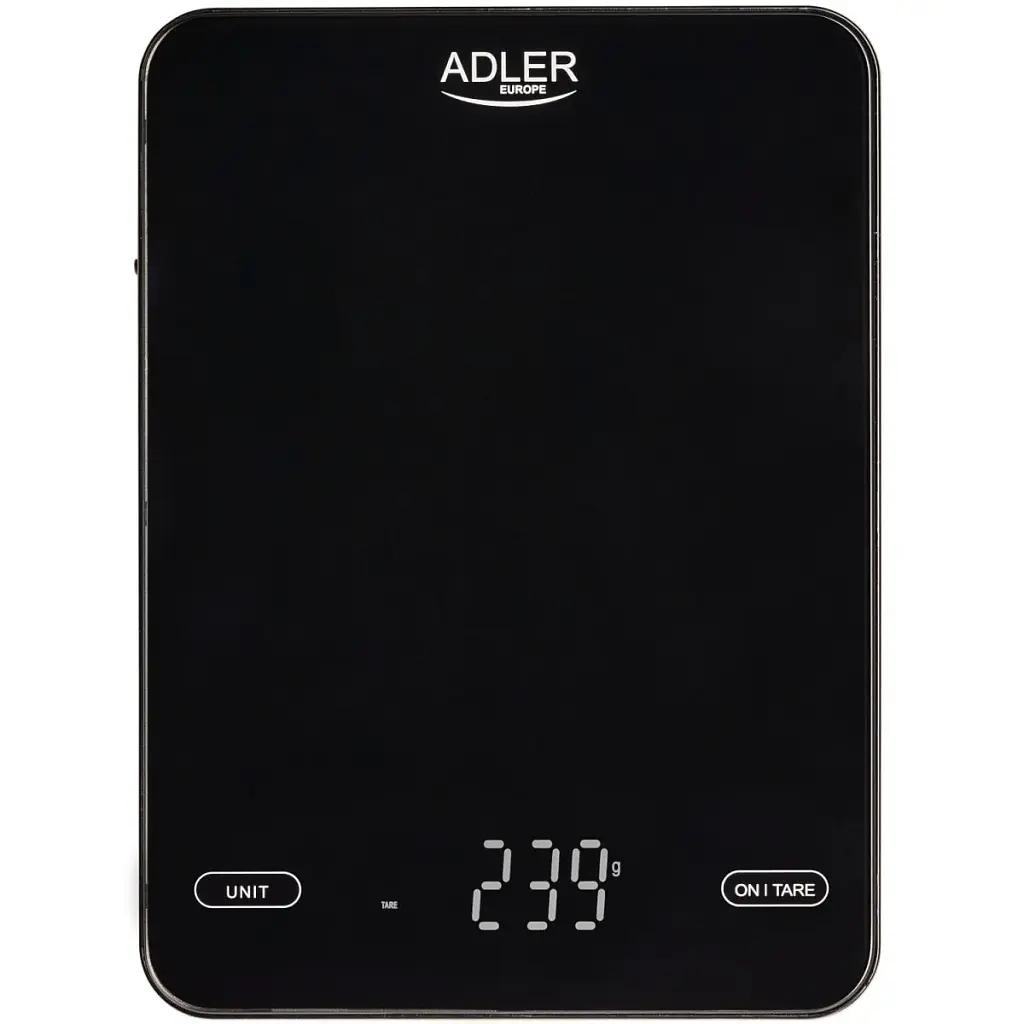 Ваги кухонні Adler AD 3177 black електронні/ 10кг/ г; мл, унція/ USB type C/ автовимкнення/ скло (AD3177B)