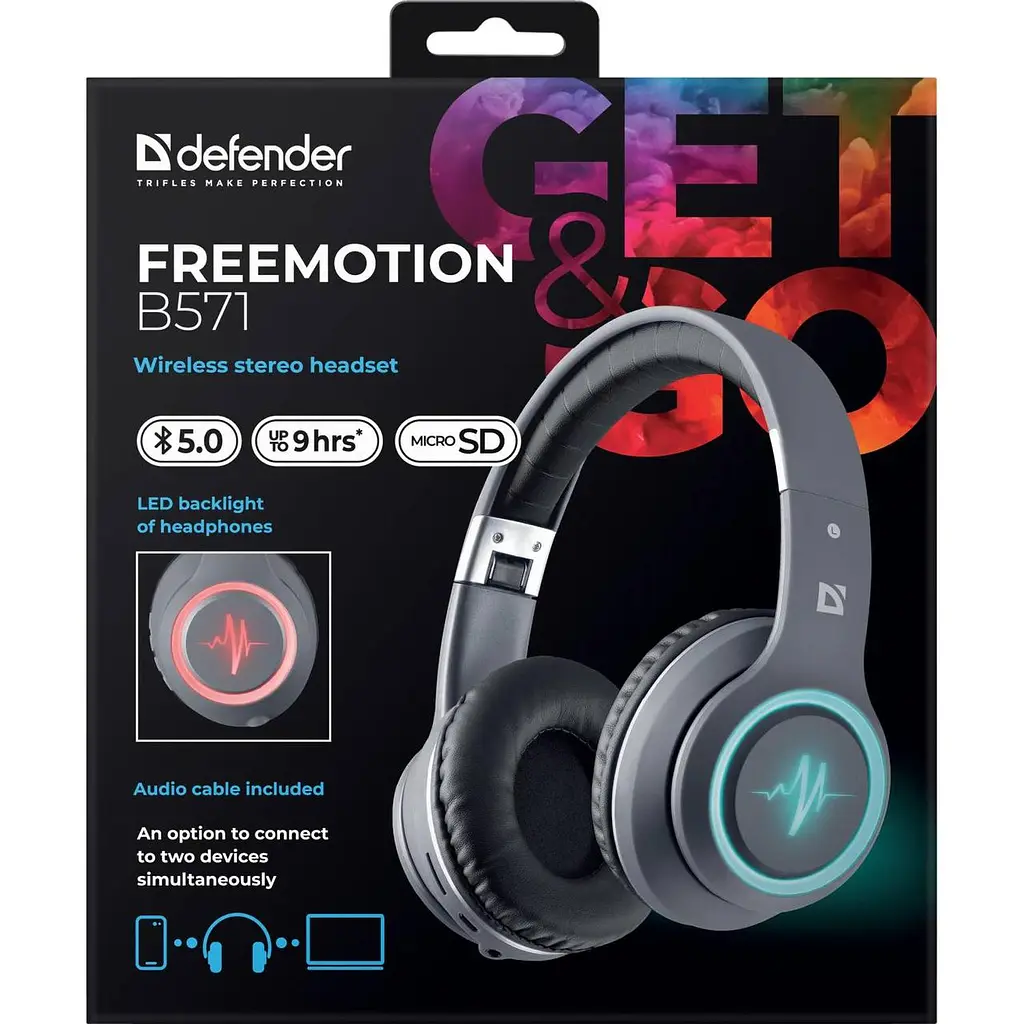 Навушники бездротові Defender FreeMotion B571, Bluetooth+3,5мм, LED, Сірий - фото 4
