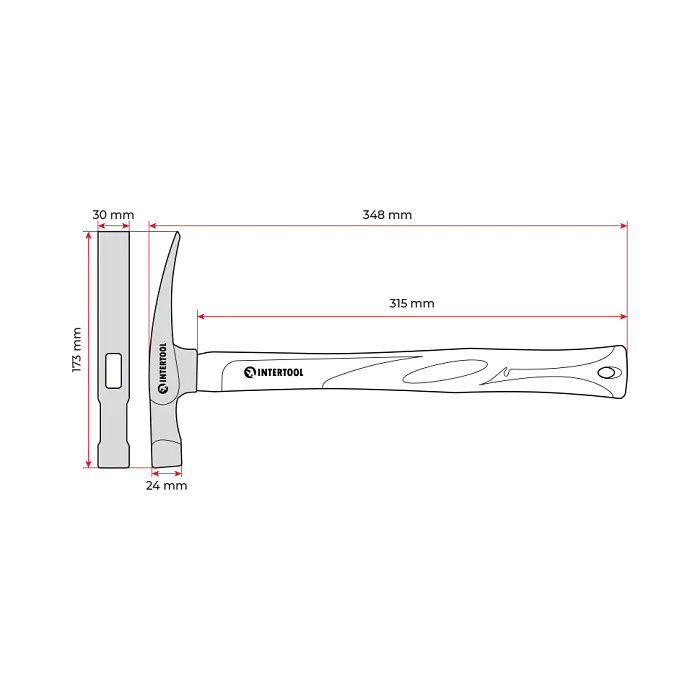 Молоток муляра з ручкою з фібергласу 510 гр INTERTOOL HT-0240 - фото 8