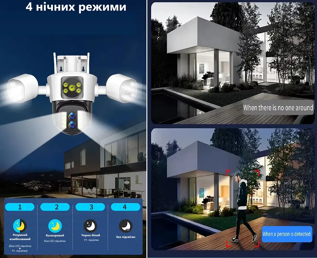 Вулична WiFi IPкамера  IPC61-8K  16Мп  біло-чорна 4 об'єктиви поворотні Зум 10-х - фото 6