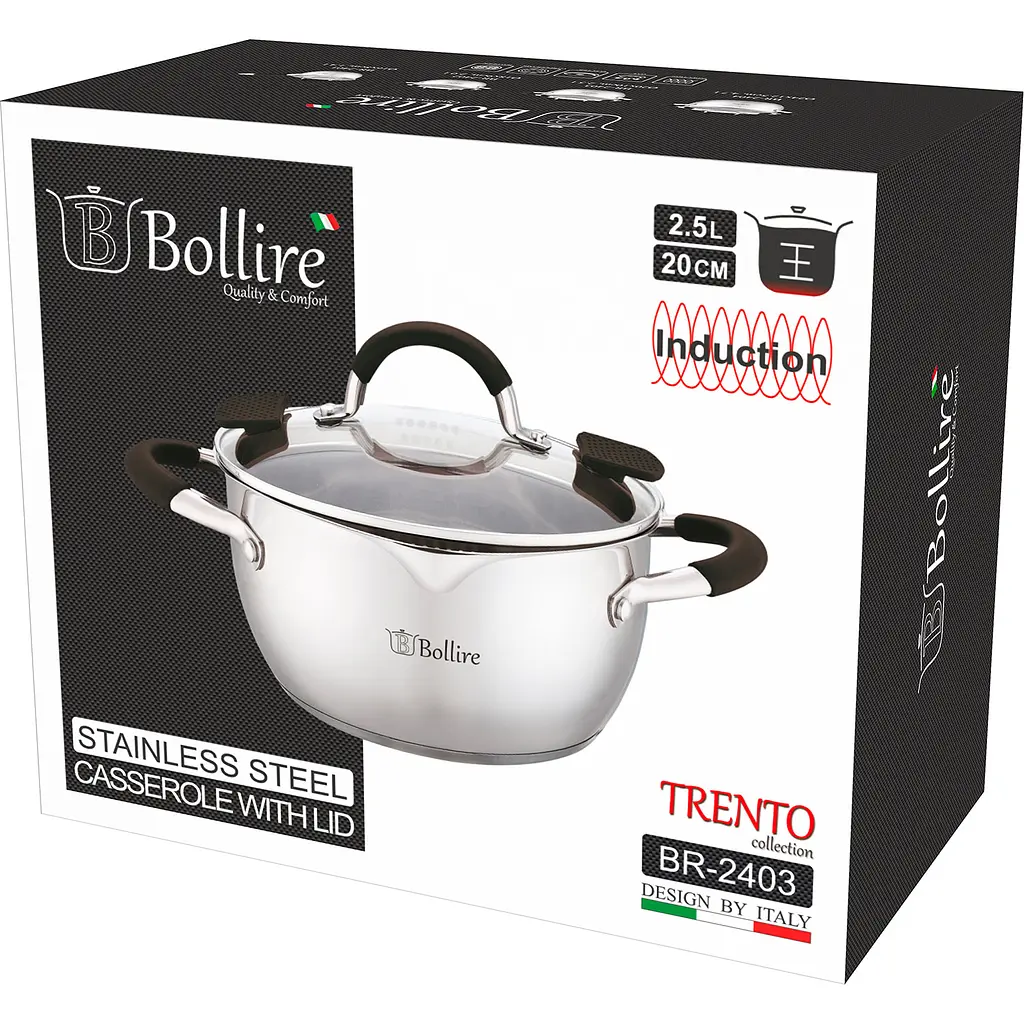 Каструля з кришкою Bollire Trento, зі зливом, срібляста, 20 см, 2,5 л (BR-2403) - фото 3