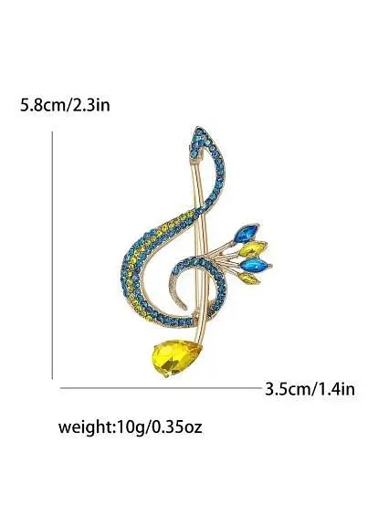 Брошь Скрипичный ключ брошь-булавка желто-голубая - фото 4