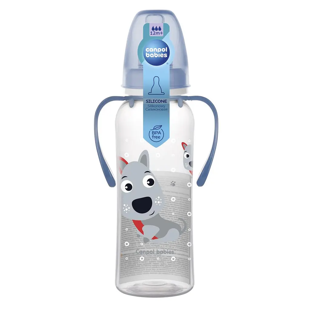 Пляшка з вузьким отвором 250 мл з малюнком і ручкою "BPA FREE" колекція "Кольорова ферма" Синя - фото 3