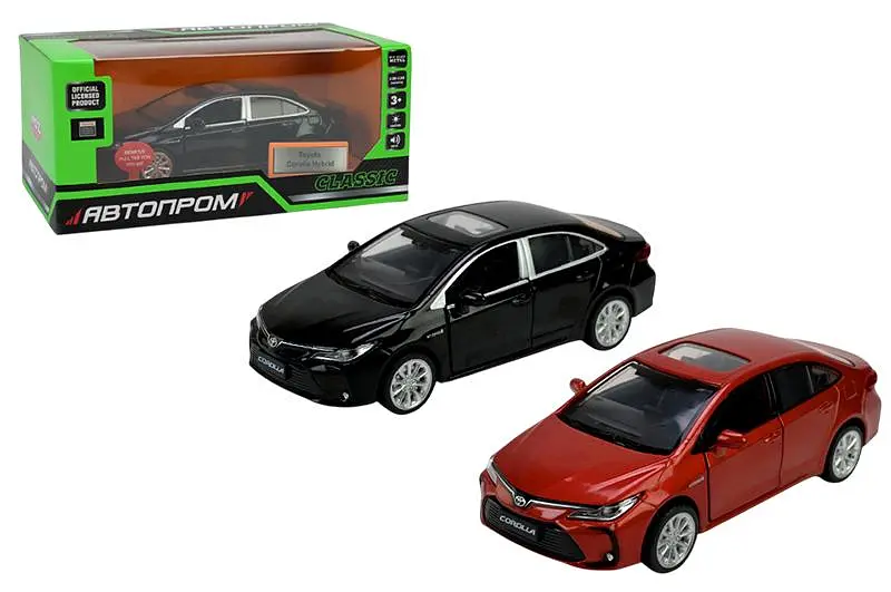 Іграшкова легкова машинка Toyota Corolla Hybrid 1:33 Автопром світлозвукові ефекти металева 68432, коробка 18x8x9 см