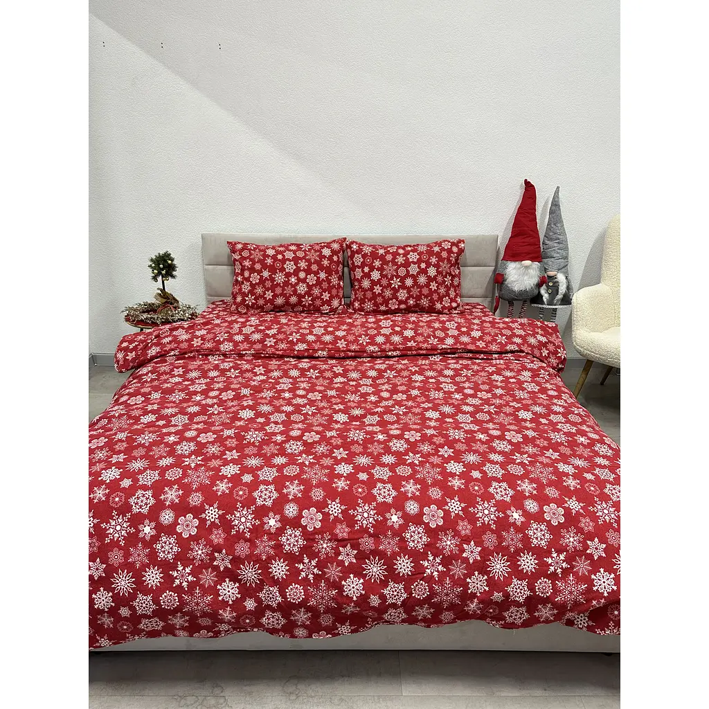 Комплект постільної білизни Ecotton двоспальний 15505 Сніжинка на червоному (24264) - фото 10