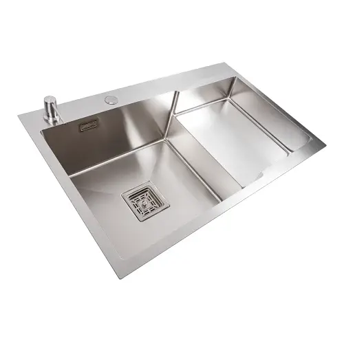 Кухонна мийка Platinum Handmade 78x50С R з нержавіючої сталі 3.0 мм квадратний сифон 78x50x22 см сатин - фото 2