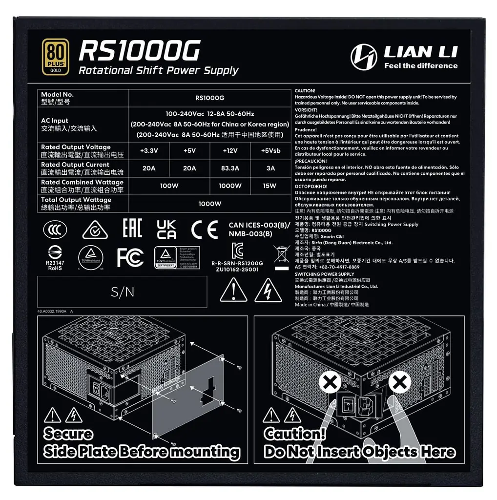 Блок живлення Lian Li RS 1000W without HUB 80+ Gold (G9P.RS1000G.B000.EU) Black - фото 2