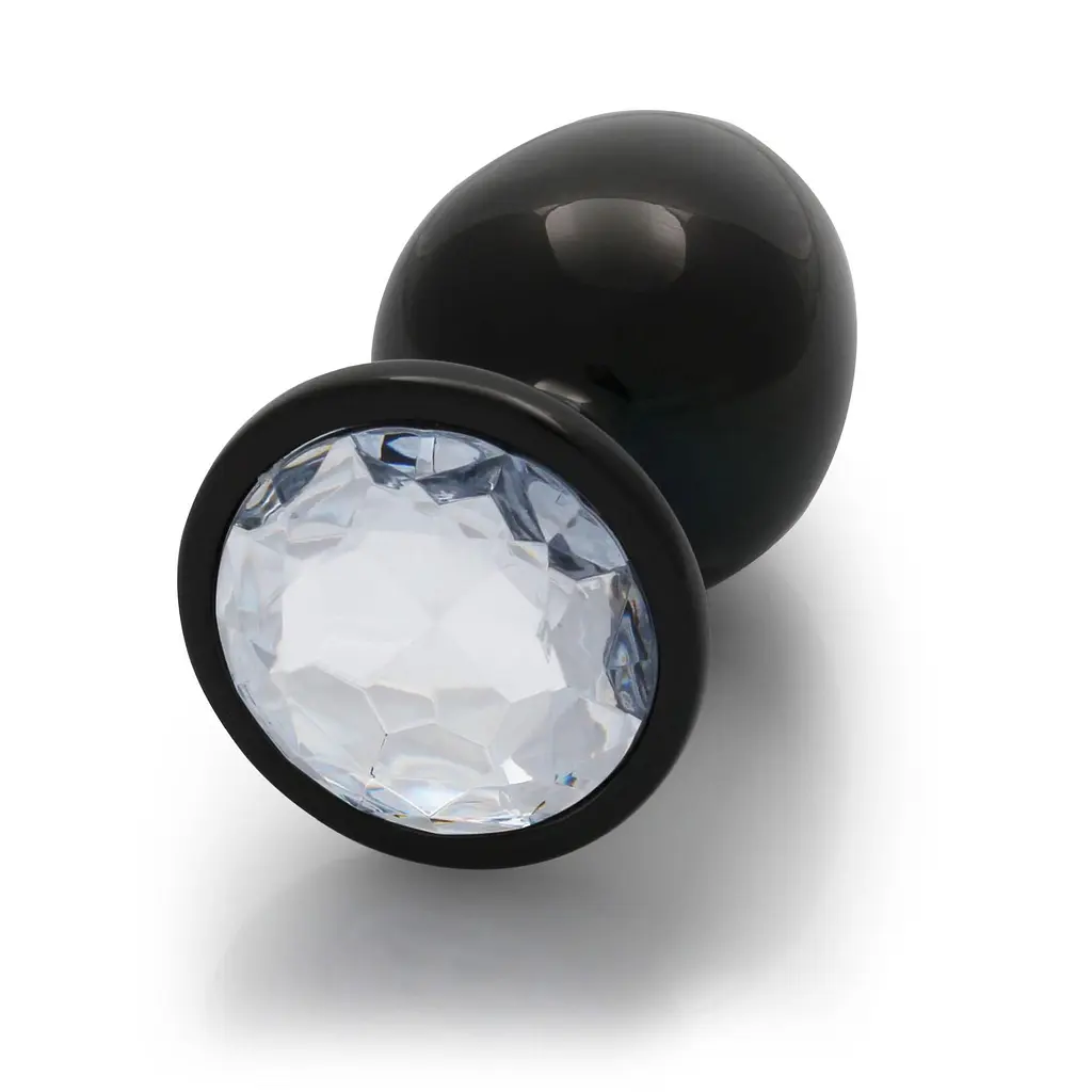Анальна пробка Ouch! Round Gem Butt Plug M, 8 см (чорний) - фото 2