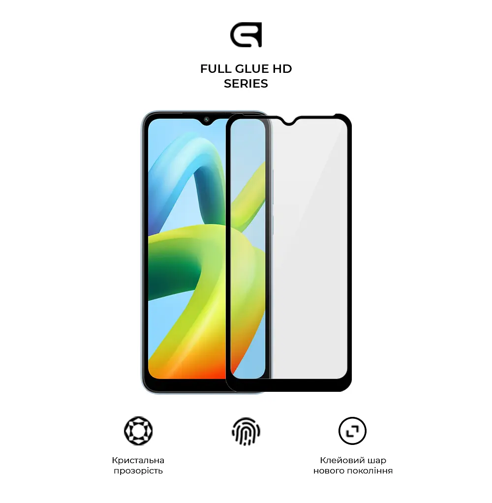 Захисне скло для Xiaomi Redmi A1/A1+ Poco C50, Full Glue HD, 2.5D, повністю прозоре, на весь екран, глянцеве, загартоване 9H, повне проклеювання по всій поверхні, з чорною рамкою, протиударне, кришталево чітке зображення, ArmorStandart (ARM64873) - фото 2