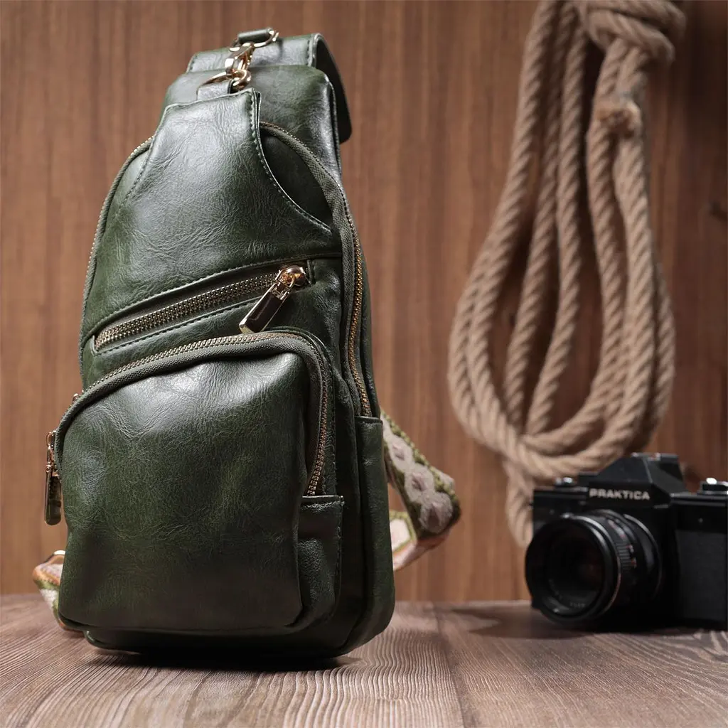 Трендова жіноча слінг сумка через плече з екошкіри Vintage 22755 зелена - фото 9