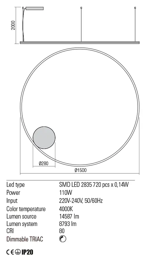 Подвесной светильник Redo ORBIT SU LED 105W 4000K D1500 SAND WHITE (4.1.2) 01-1920 - фото 3