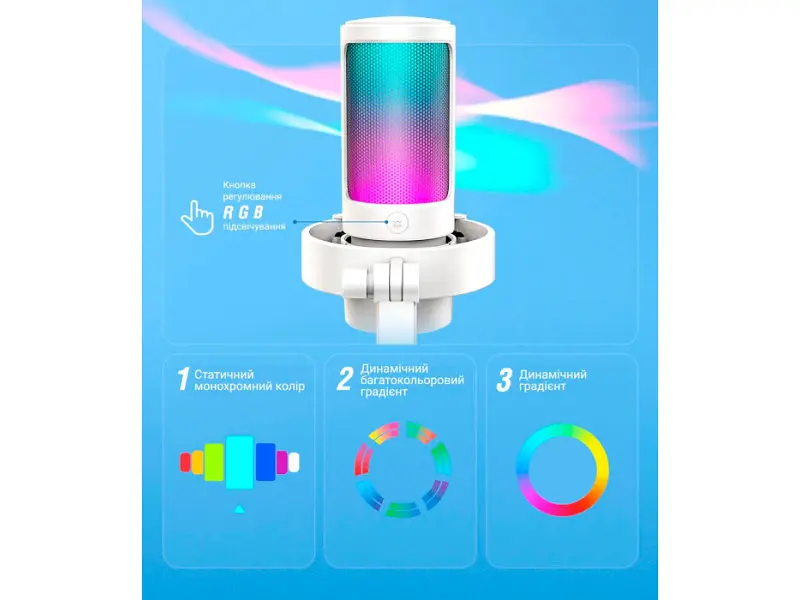 Мікрофон студійний/ для стрімінгу, подкастів Fifine AmpliGame AM8W White - фото 5