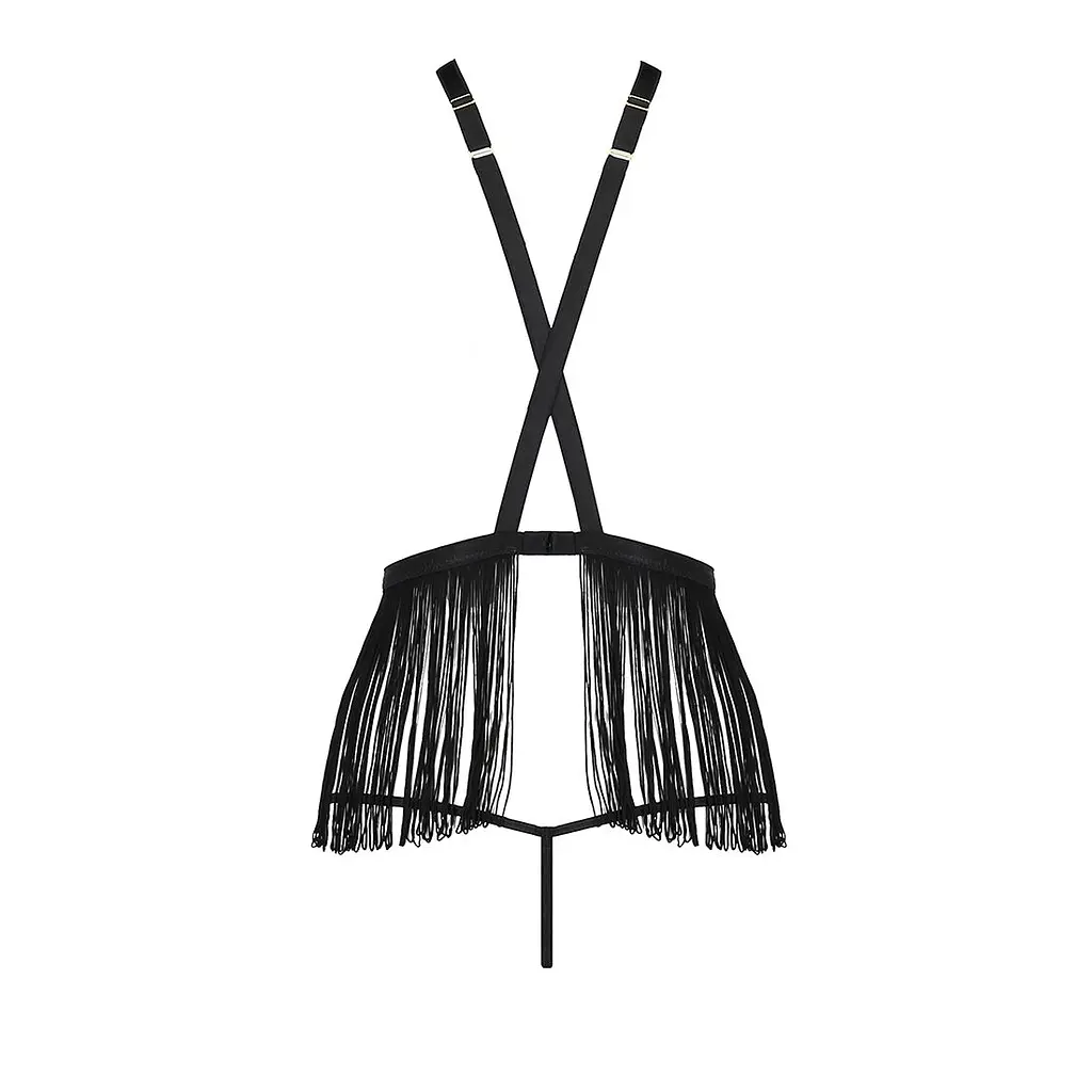 Комплект білизни Passion Exclusive INDRA SET OpenBra XXL/XXXL, black, стрінги, портупея з бахромою - фото 6