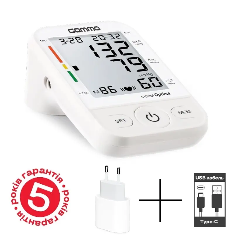 Тонометр Gamma Optima 4Gen Type-C + сетевой адаптер автоматический на плечо - фото 6