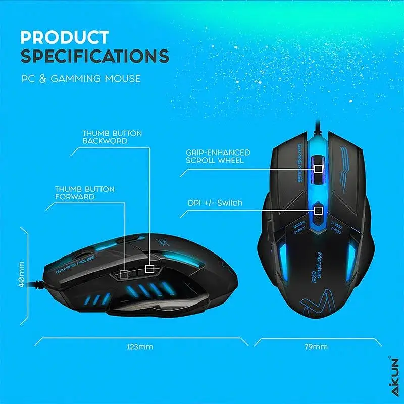 Миша Aikun Apparition Optical Gaming Mouse Backlight GX51 1000-3200DPI - фото 2