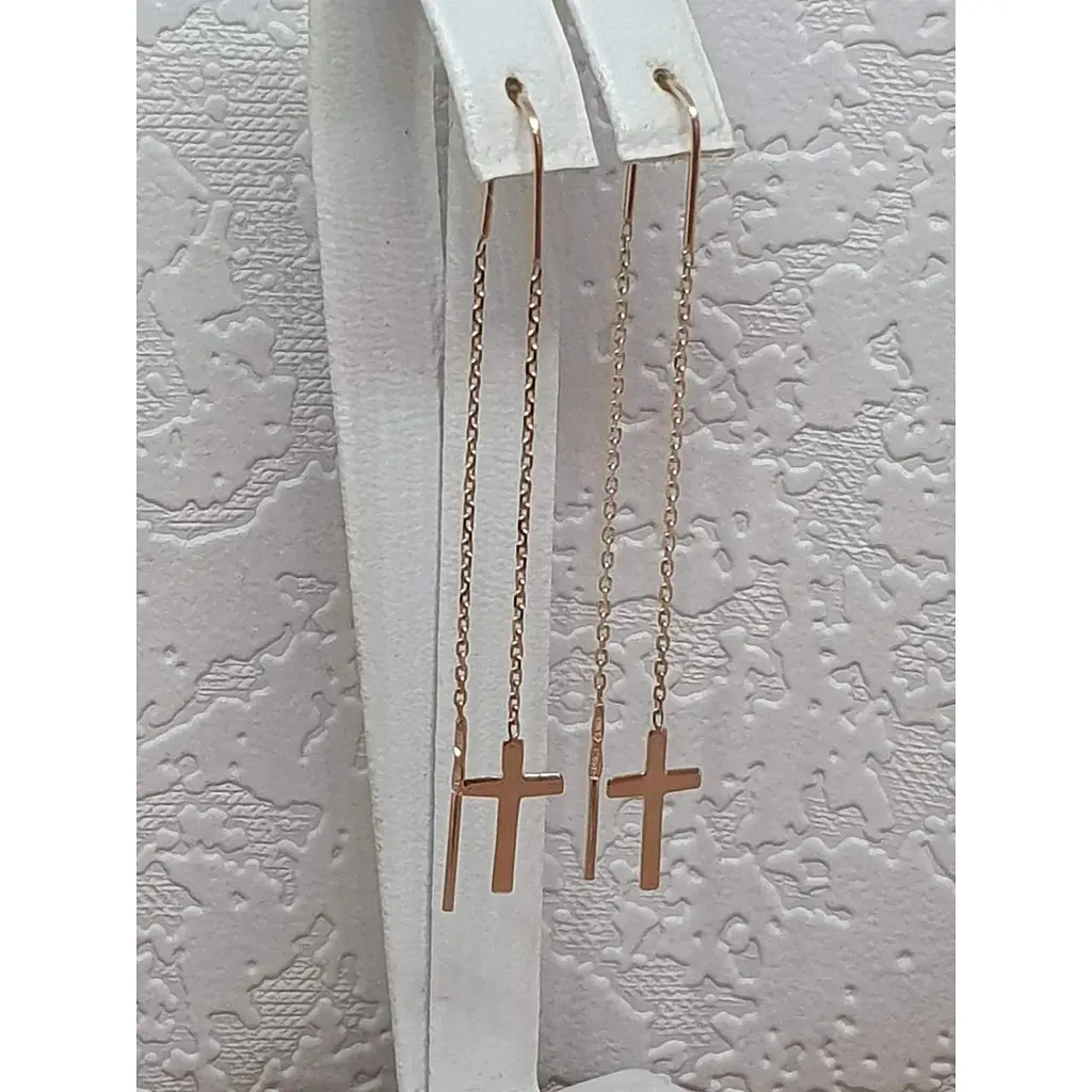 Золоті сережки-протягання Всесвіт Хрестики. 22010700 - фото 3