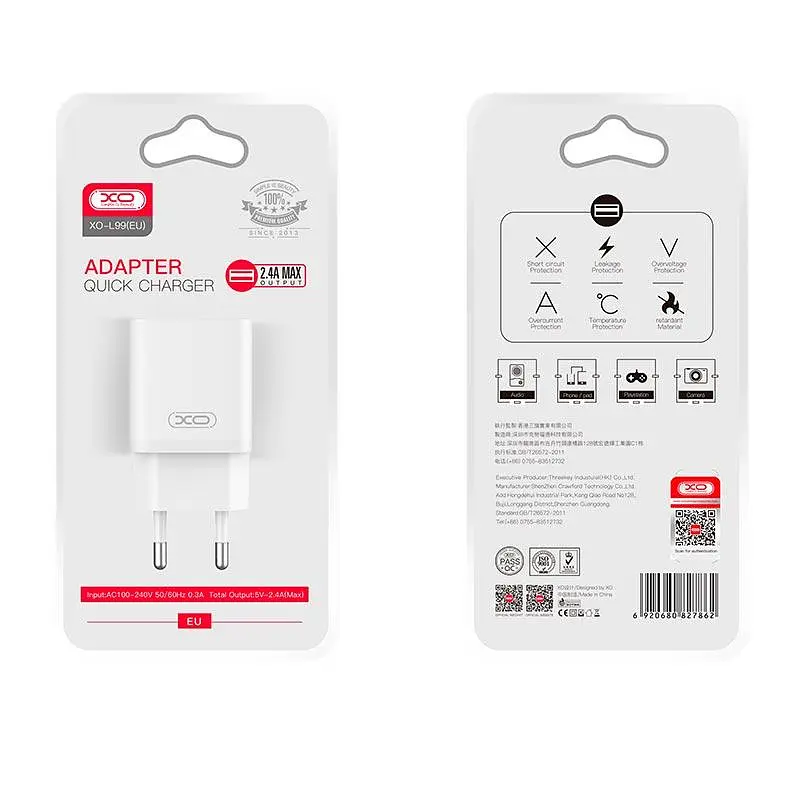 Адаптер мережний XO Home charger L99 |1USB/2.4A| - фото 2