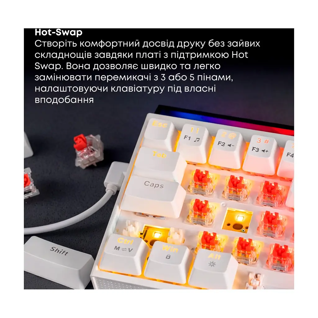Клавіатура Ajazz NK68 Red Switch USB UA White (NK68-R-W) - фото 2