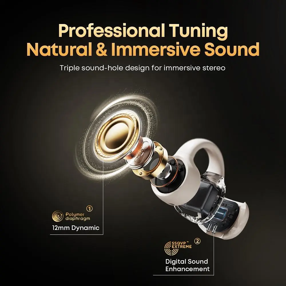 Наушники Langsdom беспроводные костные клипсы с направленным звуком TE-18 Pro с шумоподавлением До 60 часов работы Бежевый - фото 4