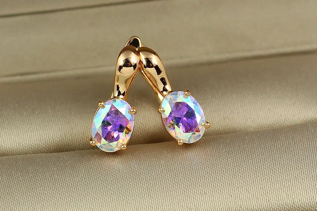Сережки Xuping Jewelry хамелеони з овальними каменями 1,6 см золотисті - фото 2