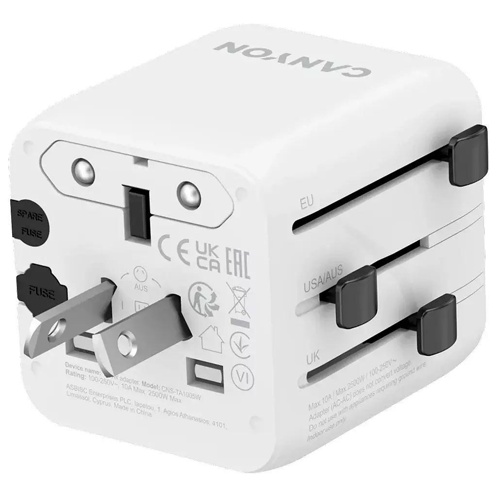 Переходник Canyon Travel Adapter OnTour One EU/UK/US/AUS White (CNS-TA1005W) - фото 4