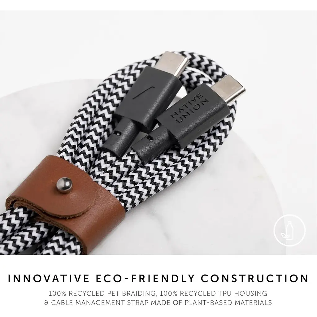 Кабель USB-C to USB-C Native Union Belt Cable Zebra 1.2 м (BELT-C-ZEB-2-NP) - фото 6