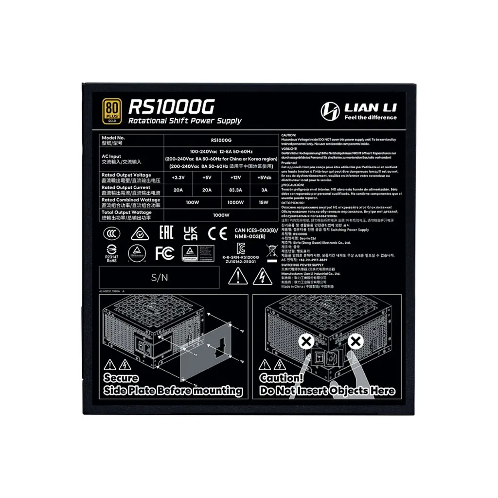 Блок живлення Lian Li RS Gold 1000 Black with Hub, EU Cord (G9P.RS1000G.BH00.EU) - фото 7