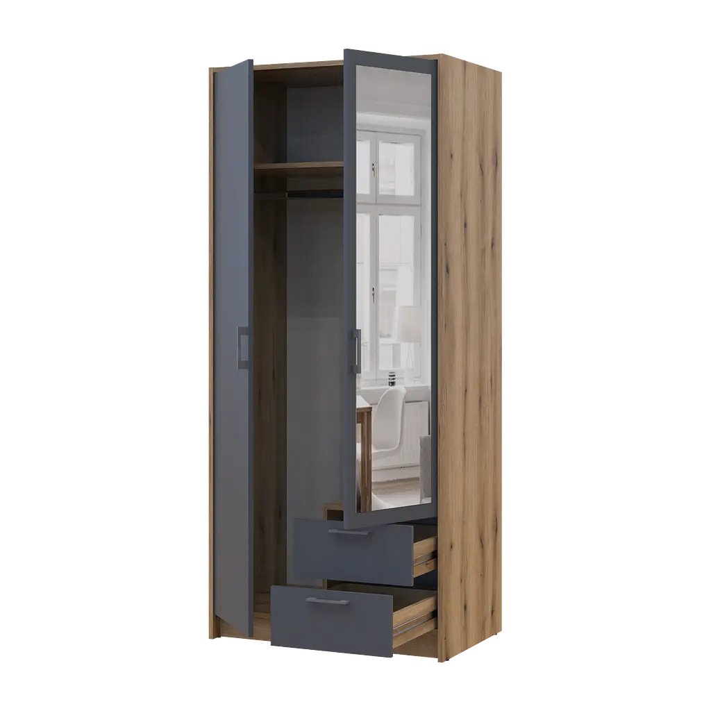 Шафа для одягу Doros Ронді з дзеркалом Дуб Артизан/Графіт 2ДСП 82х52х195 (80737806) - фото 2