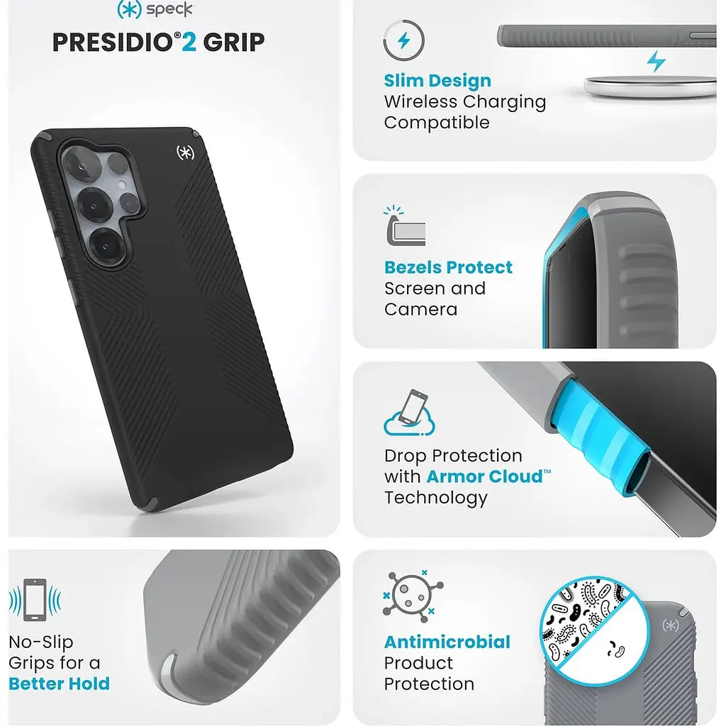 Противоударный чехол Speck Presidio2 Grip для Samsung Galaxy S25 Ultra (S938) Black Slate Grey (150898-3205) - фото 10