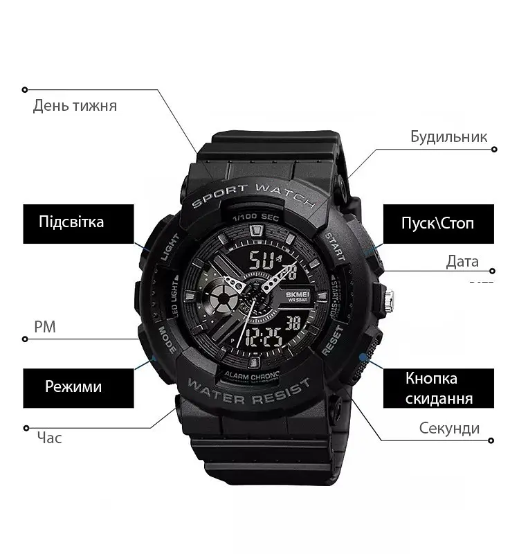 Часы наручные Skmei 1689 Black Gold, 1689BKGD (18365) - фото 4
