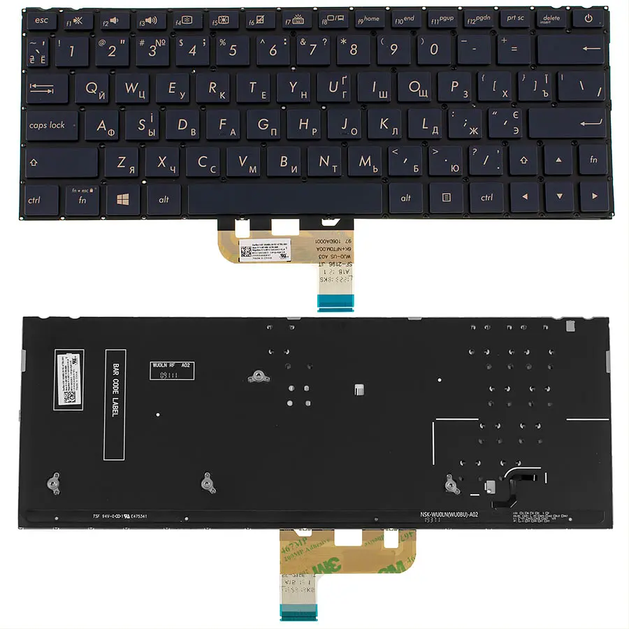 Клавіатура для ноутбука ASUS (UX333 series) rus, blue, без фрейма, підсвічування клавіш - фото 2